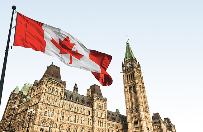 Canadian Parliament with Flag